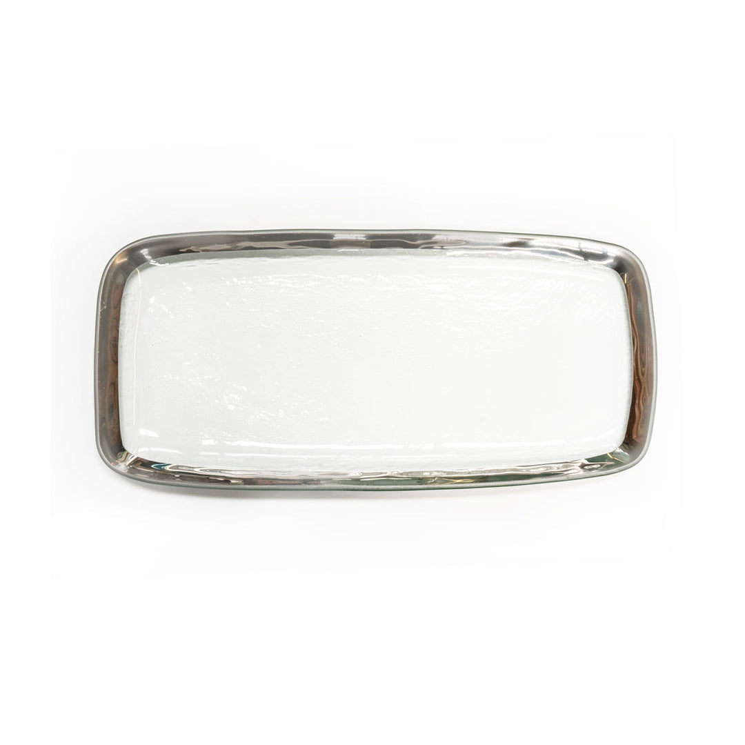 Roman antique long clear rectangular platter with a platinum band.