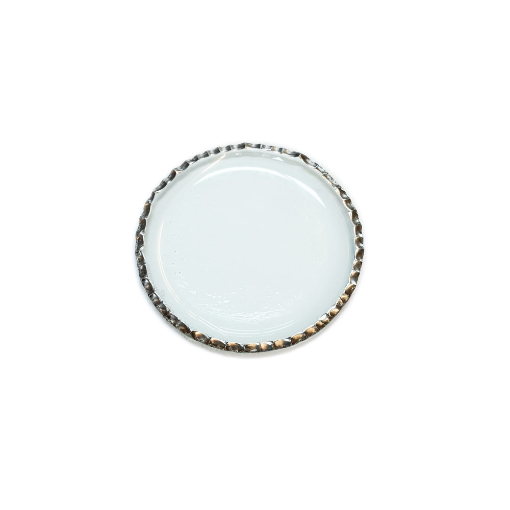 Clear mini plate with a platinum edge on a white background.