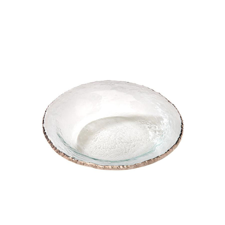 Edgey round clear bowl with a platinum edge.