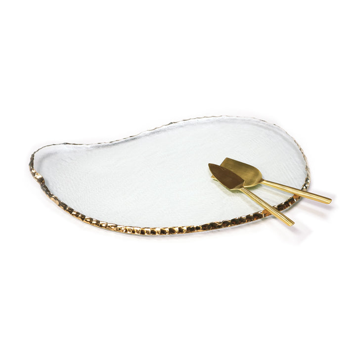Large clear cheese slab with a 24k gold edge & cheese knifes.