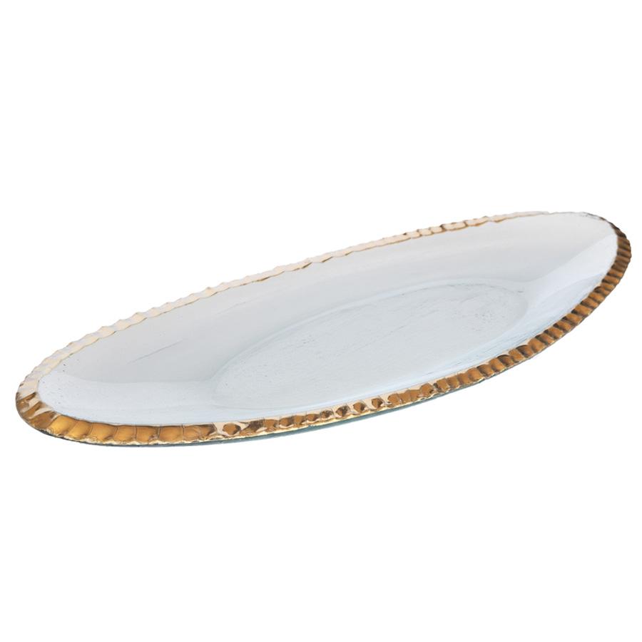 glass serving tray, long shape, 24k gold edge