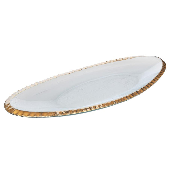 glass serving tray, long shape, 24k gold edge