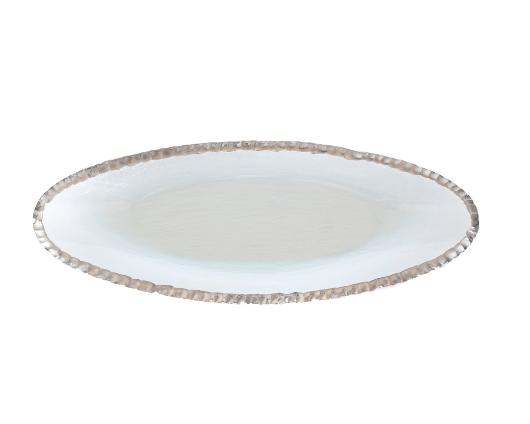 Edgey clear oblong tray with a platinum edge.