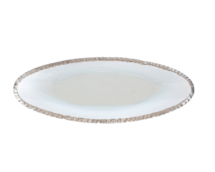Edgey clear oblong tray with a platinum edge.