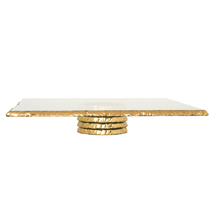 Edgey square cake stand with a 24k gold edge and base.