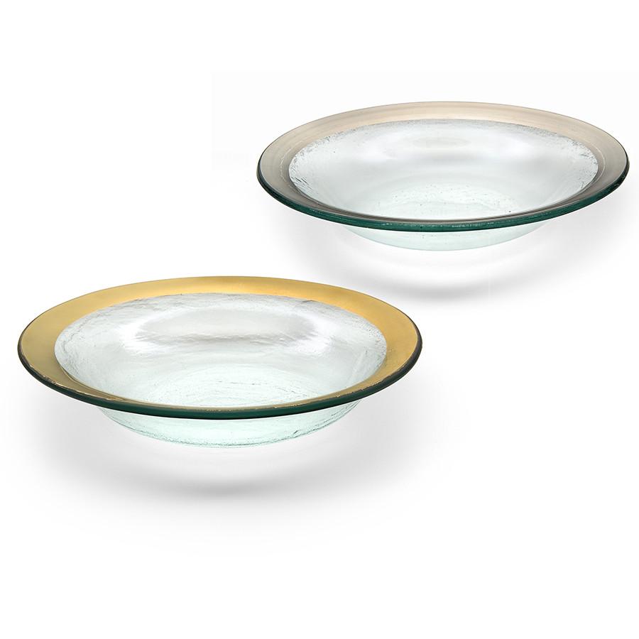 Roman antique 9" deep bowls with platinum and 24k gold bands.