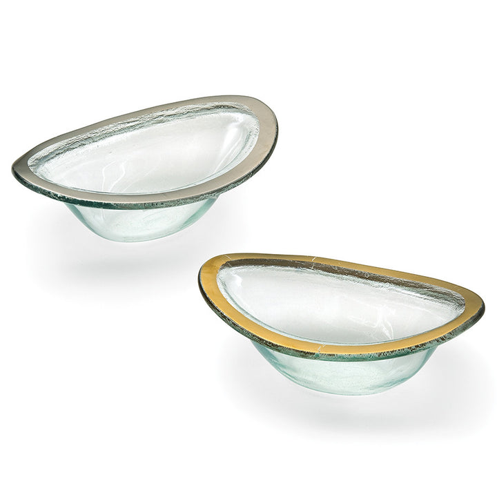 Roman antique sauce bowls one with a platinum band and one with a 24k gold band.