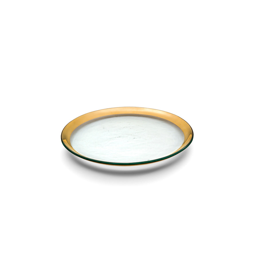 Clear salad plate with a band in 24k gold.