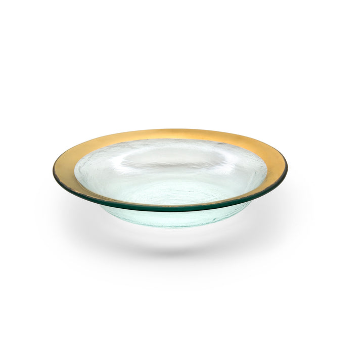 Clear 9" deep bowl with a 24k gold band.