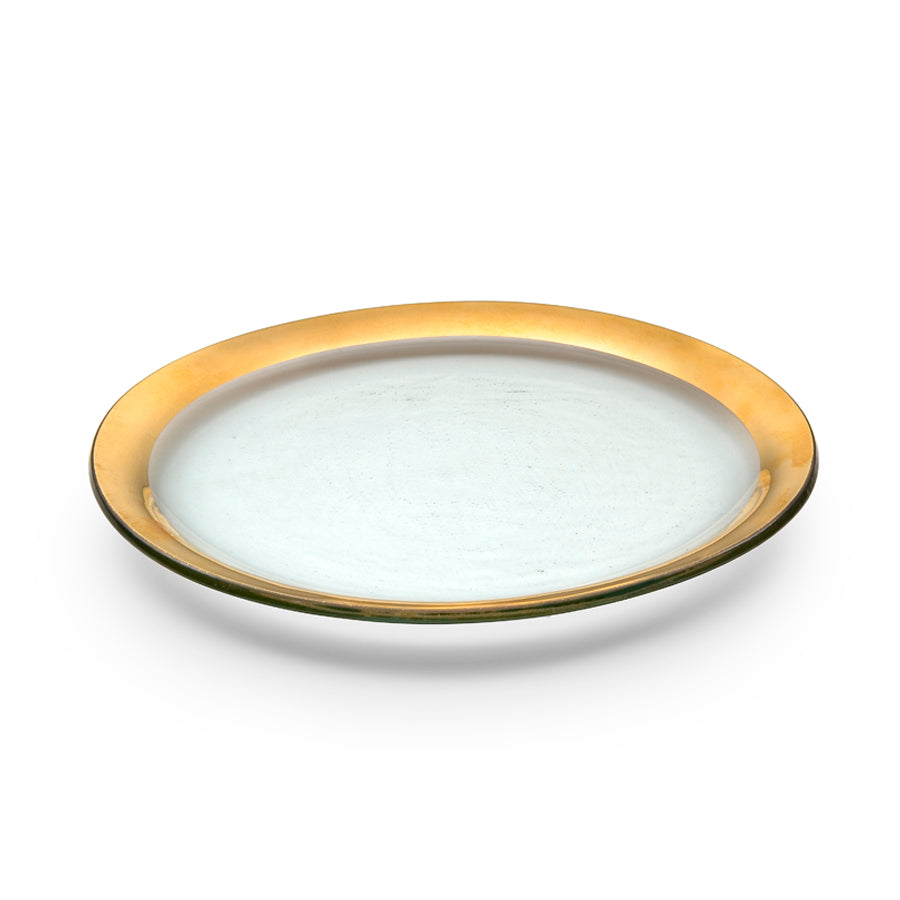 Roman antique dinner plate made on clear glass and 24k gold band.