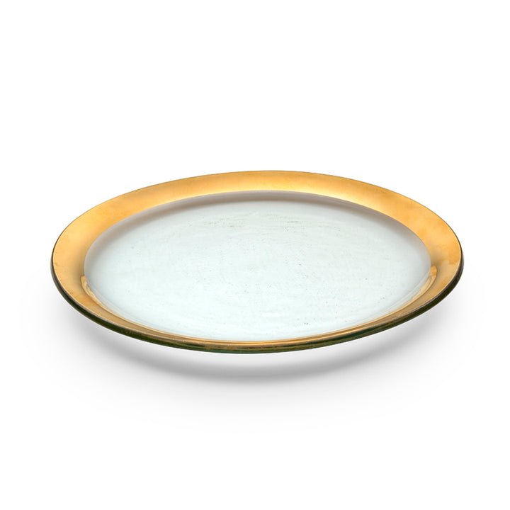 Roman antique dinner plate made on clear glass and 24k gold band.