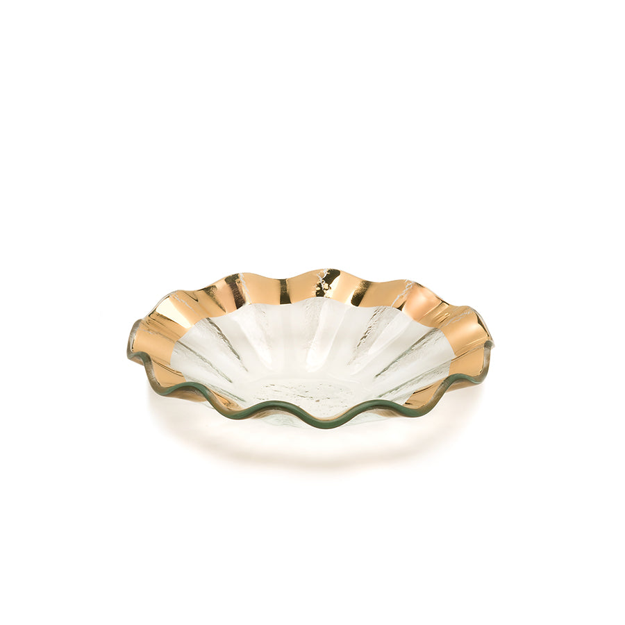 Handmade ruffle small bowl with a 24k gold band.