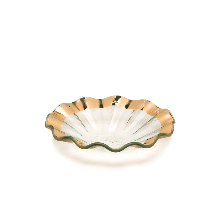 Handmade ruffle small bowl with a 24k gold band.