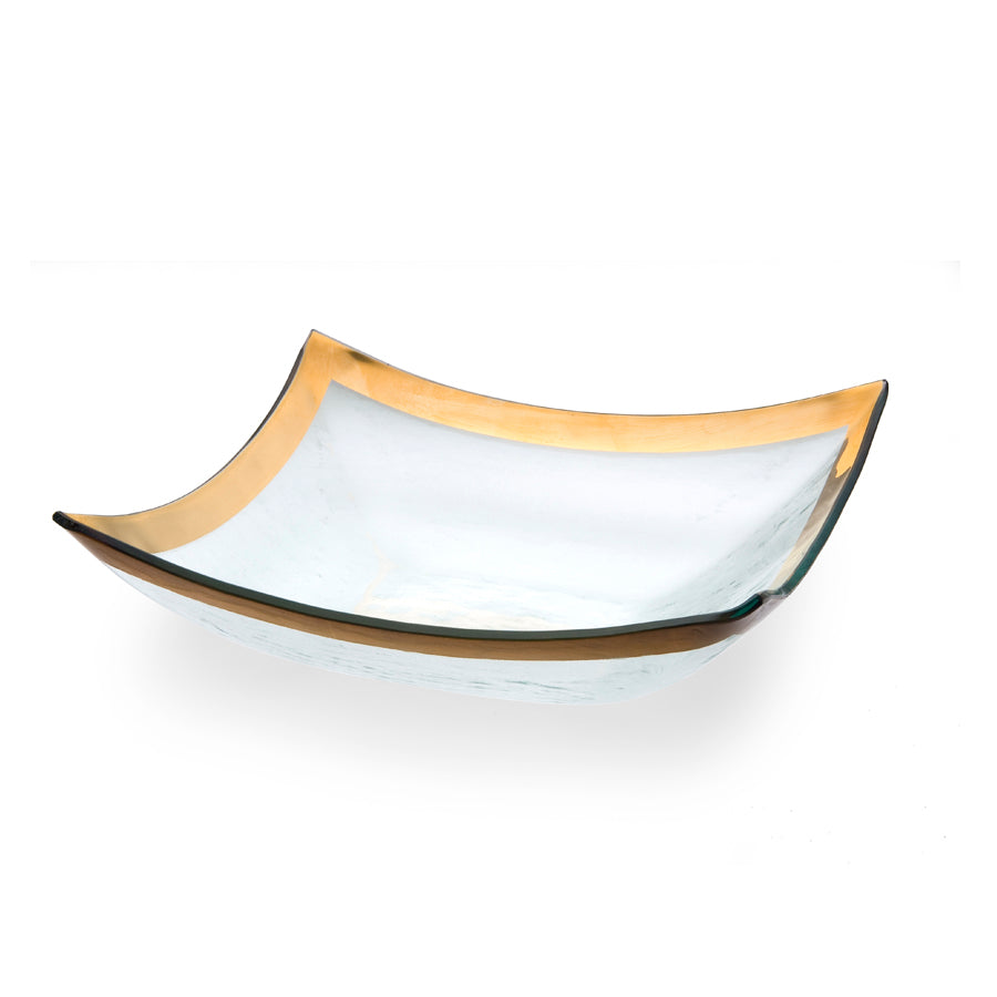 Handmade four point square bowl with a 24k gold band.