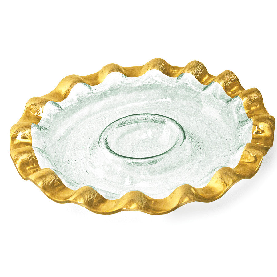 Ruffle round chip and dip with a 24k gold band.