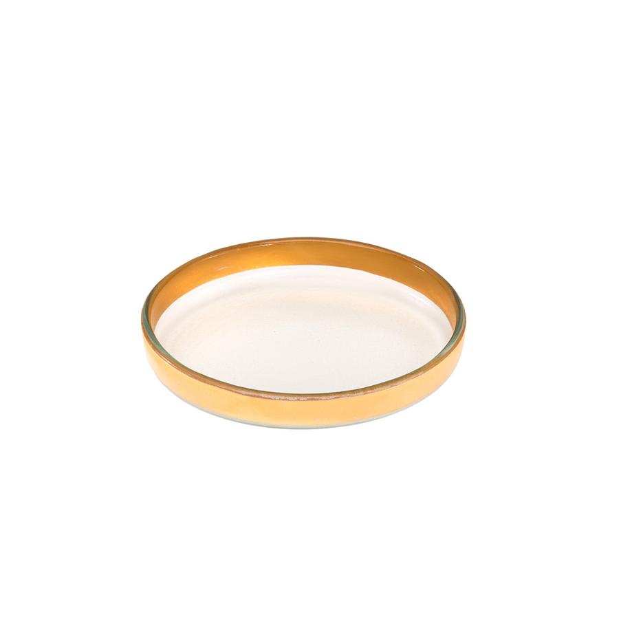 Mod Clear small round plate with a 24k gold band.