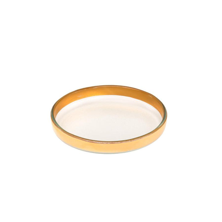 Mod Clear small round plate with a 24k gold band.