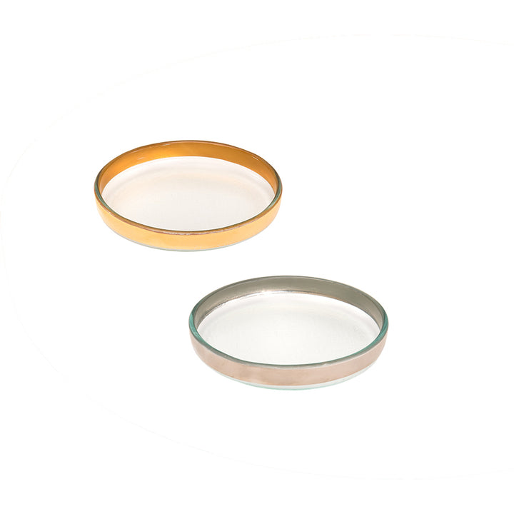 Mod small round plates with platinum and 24k gold bans.