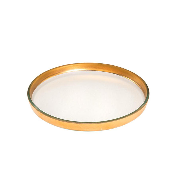Mod medium round clear plate with a 24k gold band.