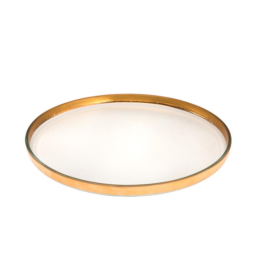 Mod 12 1/2" round plate made in clear glass with a 24k gold band.