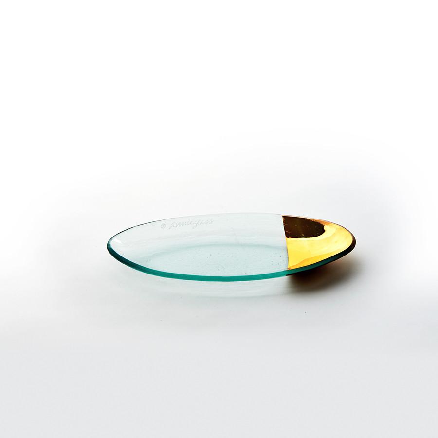 Mod small oval server made on clear glass with 24k gold on one side tip.