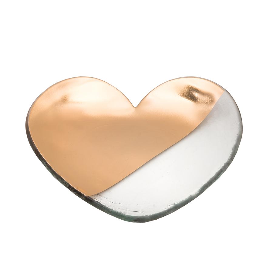 Mod heart shaped plate with a 24k gold finished on clear glass.
