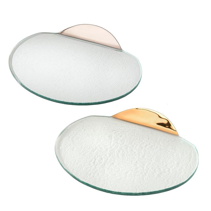 Mod large rounded platters one with a platinum handle and one with a 24k gold handle.