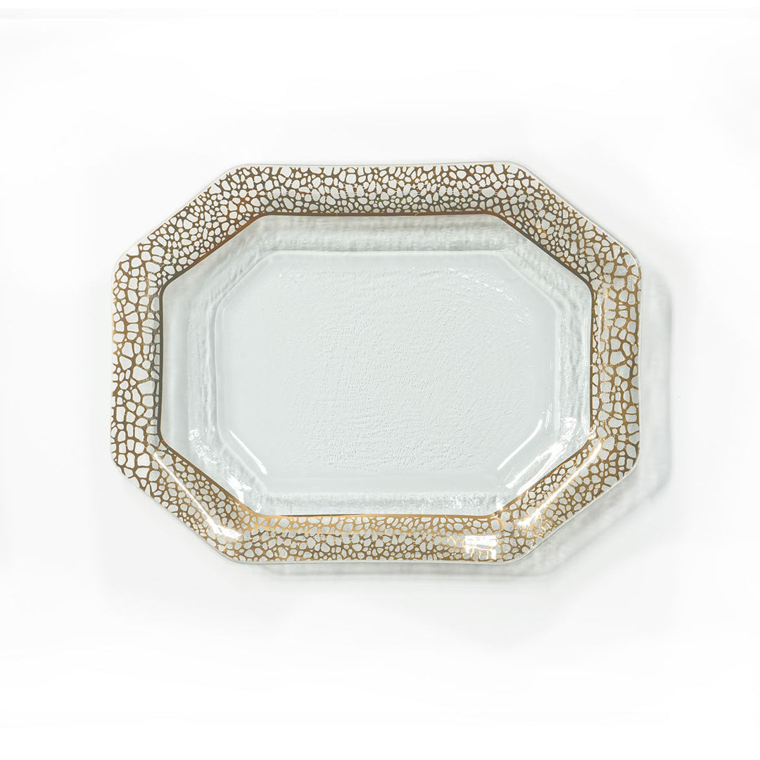 Mosaic small rectangular platter with 24k gold squares design on the band.