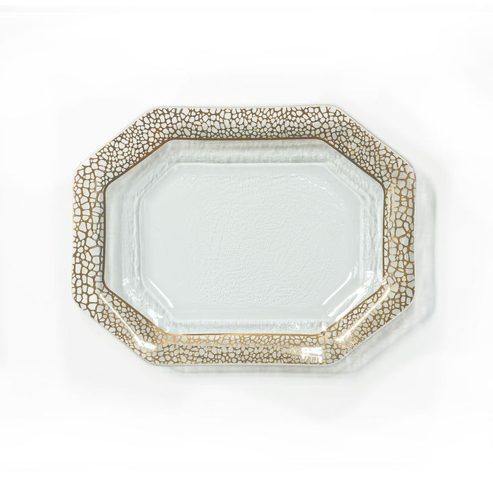 Mosaic small rectangular platter with 24k gold squares design on the band.