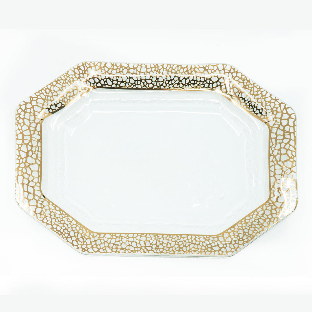 Mosaic large rectangular steak platter with a 24k band of tiny mosaic squares.