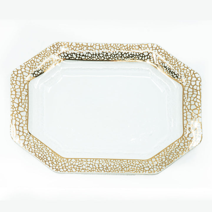 Mosaic large rectangular steak platter with a 24k band of tiny mosaic squares.