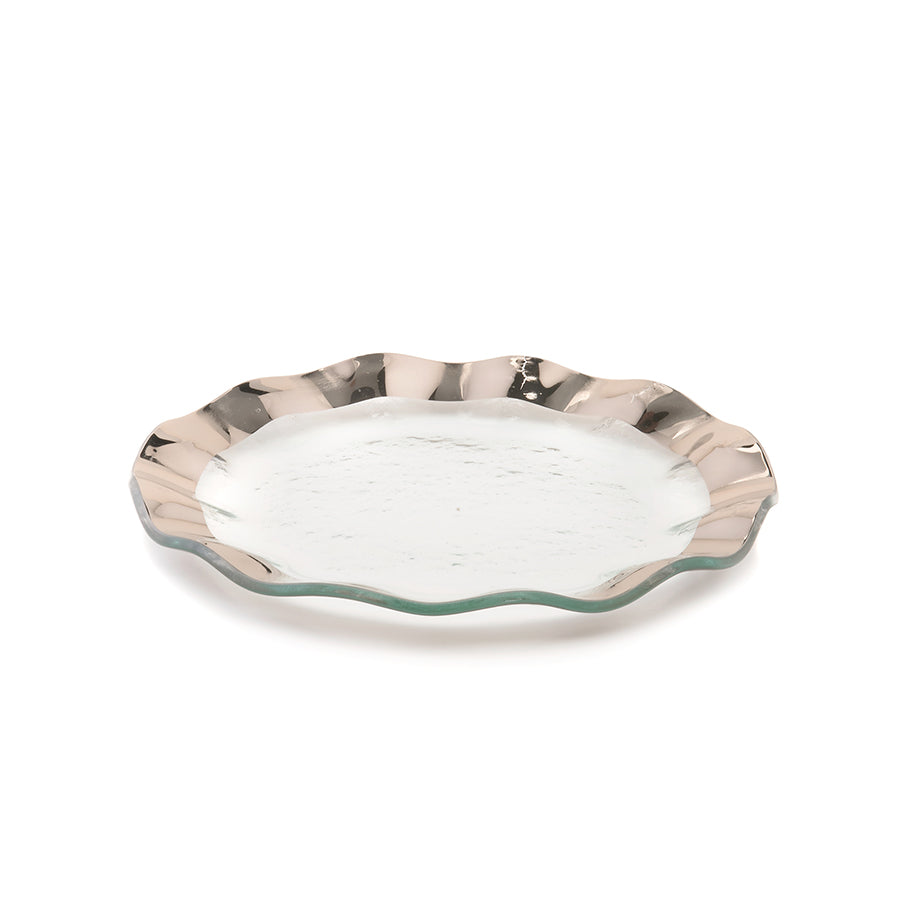 Ruffle clear glass salad plate with a platinum band.
