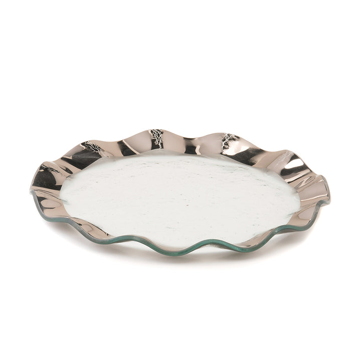 Handmade ruffle dinner plate with a platinum band.