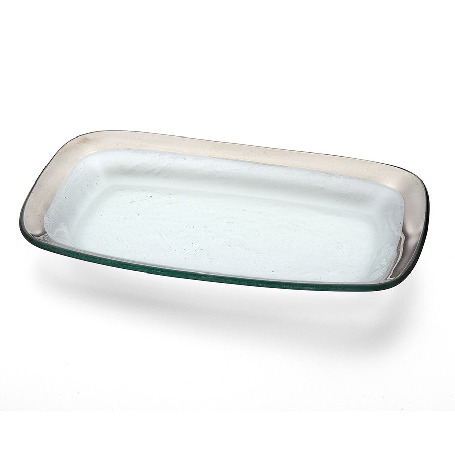 Roman antique asparagus tray made on clear glass with a platinum band.