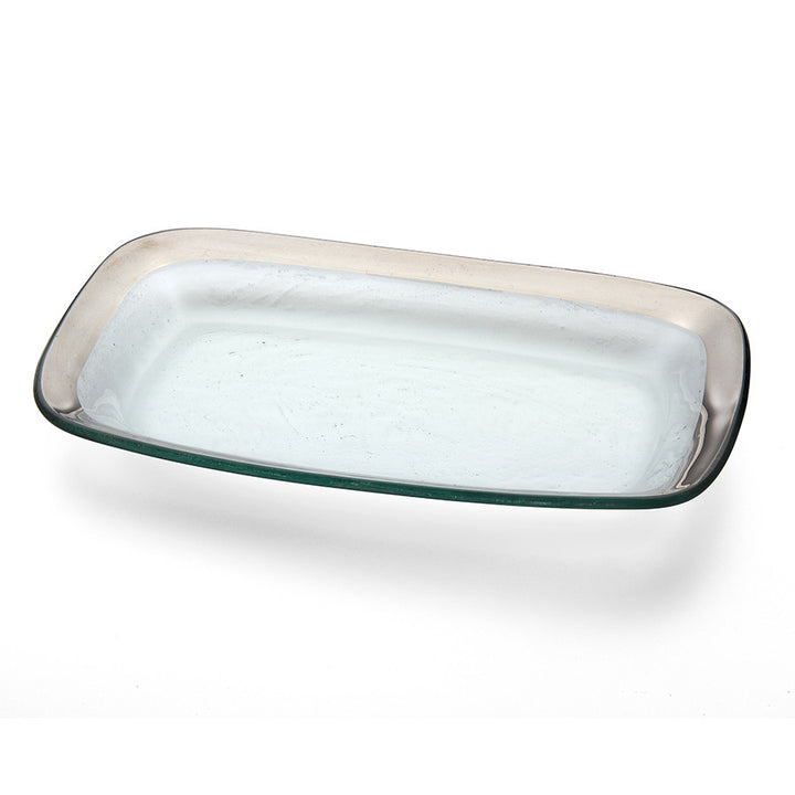 Roman antique asparagus tray made on clear glass with a platinum band.