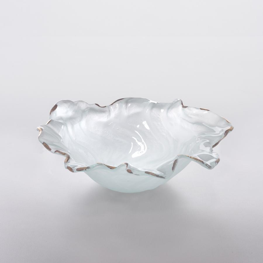 Poppy 9 1/2" frosted glass with a 24k gold edge small bowl.