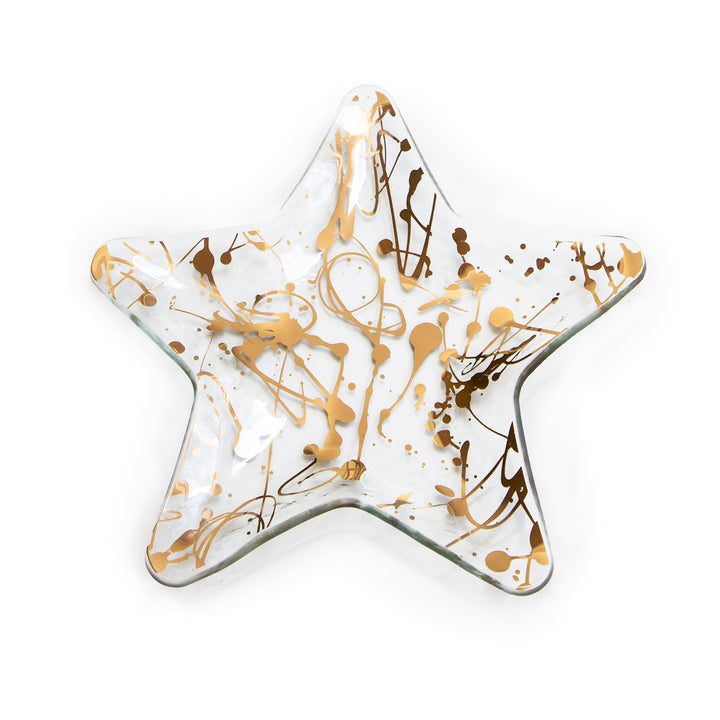 Jaxon star shape plate with a 24k gold splatter design.
