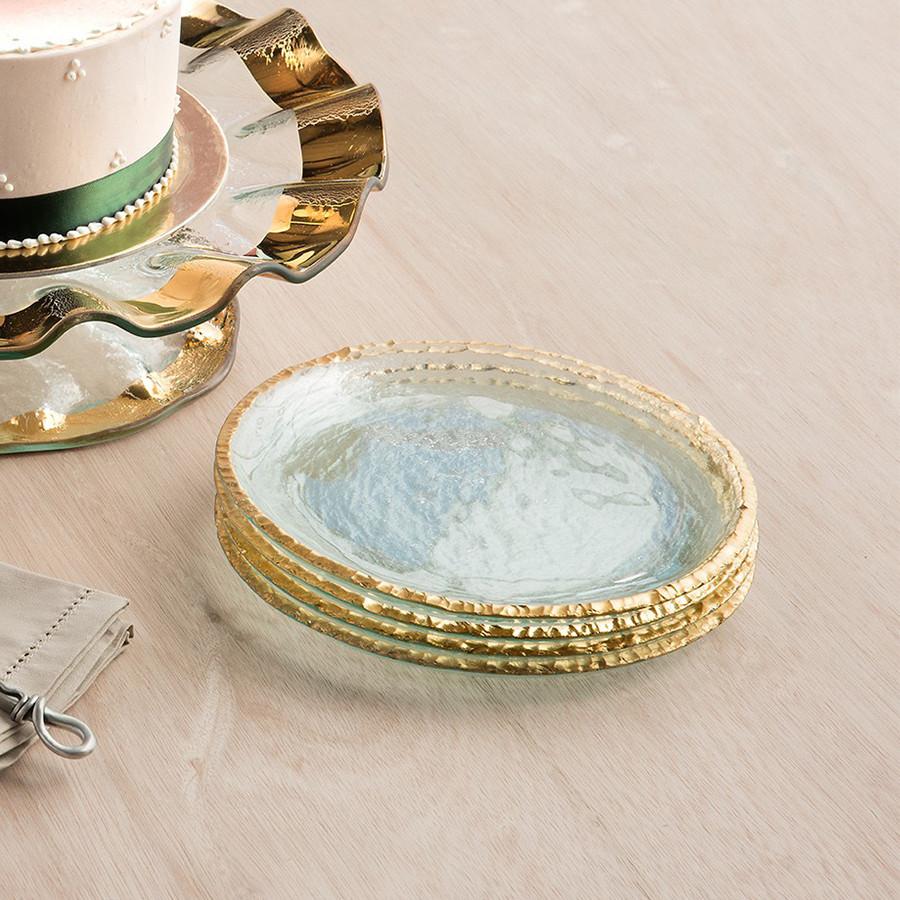Annieglass Edgey small glass salad plates, 24k gold edge