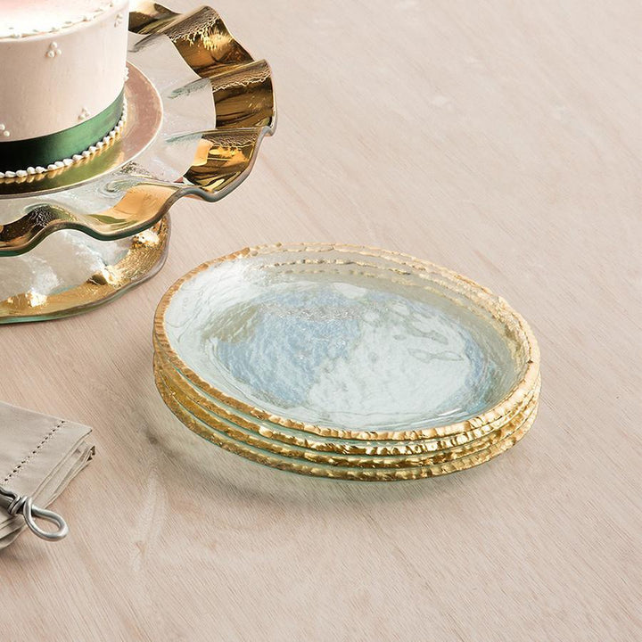 Annieglass Edgey small glass salad plates, 24k gold edge