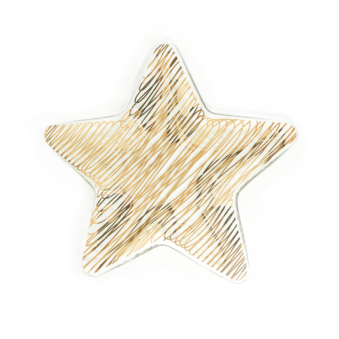 Star Shaped clear glass plate with 24k gold design.