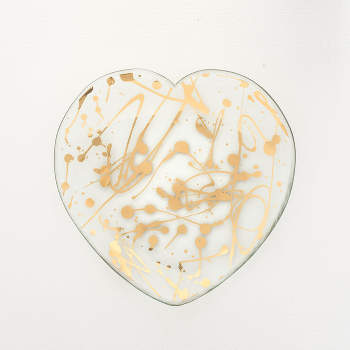 Glass heart plate, with 24k gold splatters, best-selling gift