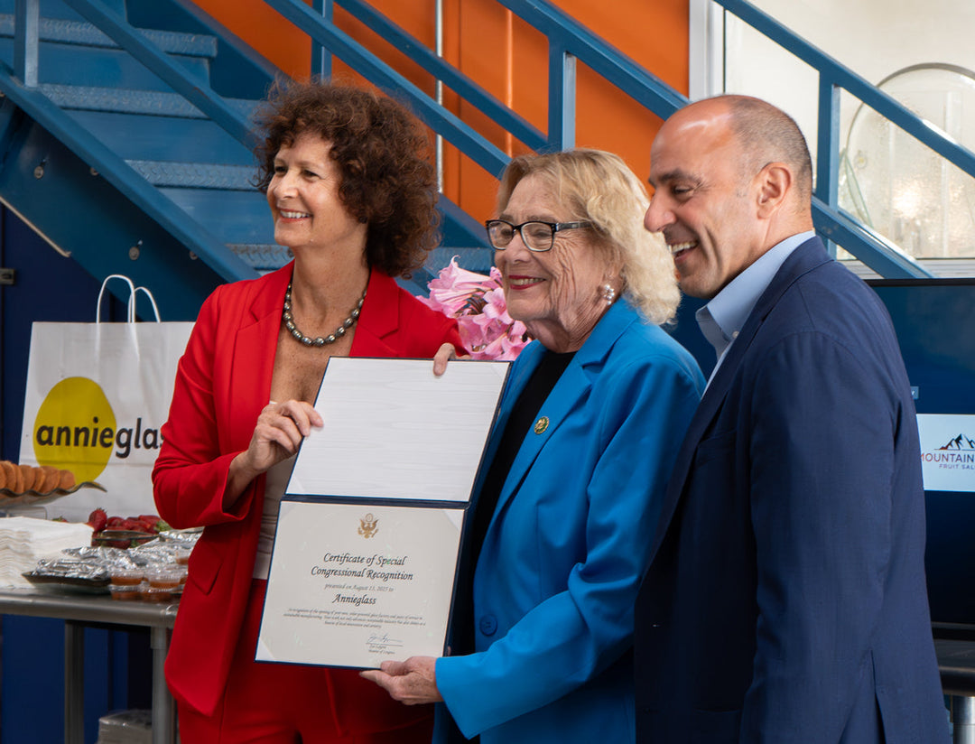 Annie with Congressional Members Zoe Lofgren and Jimmy Panetta Celebrating Annieglass Solar Project