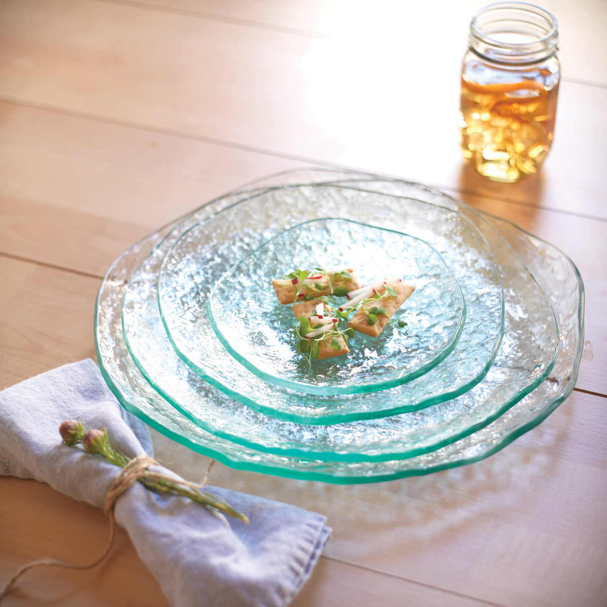 salt dinnerware, textured clear glass