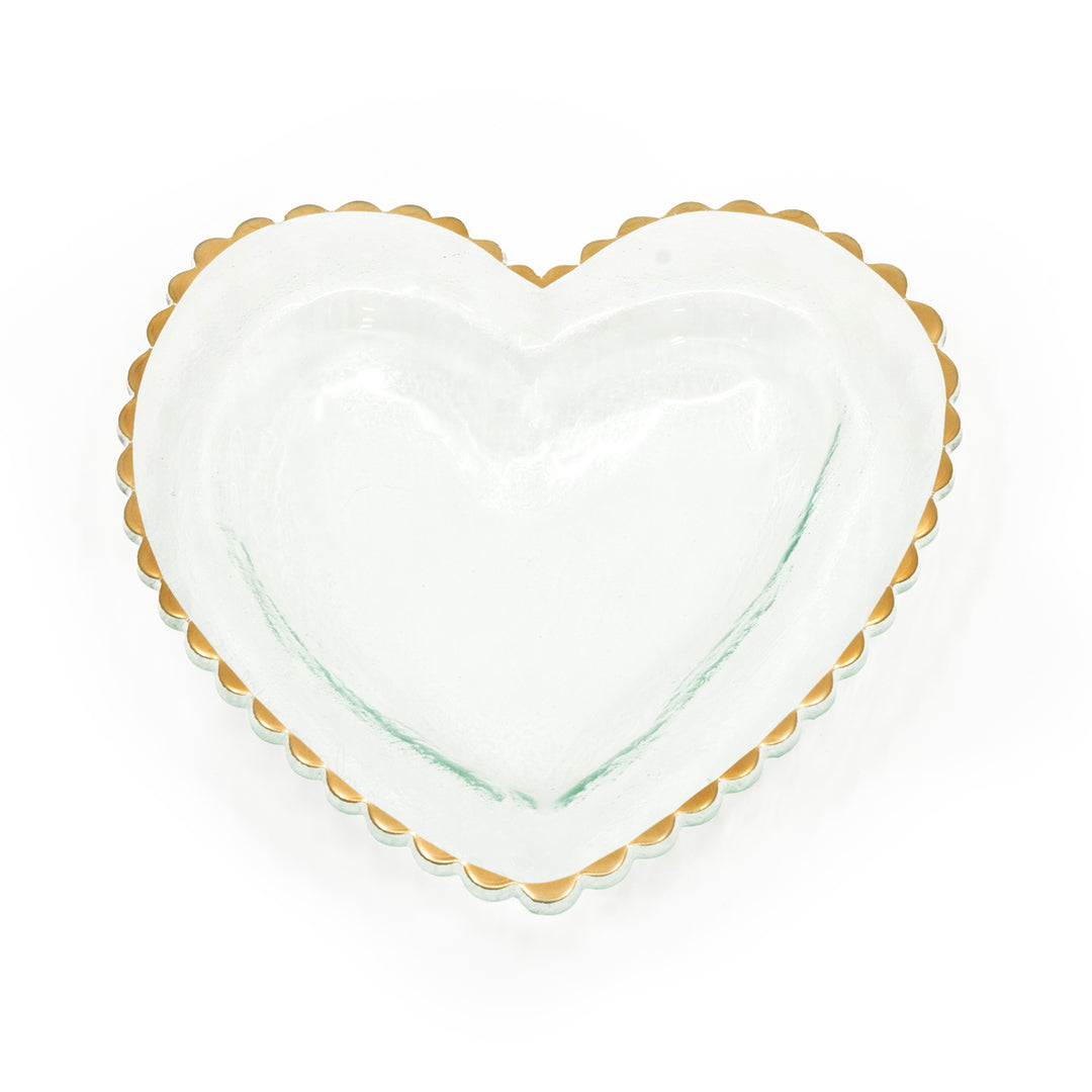 8" heart shape bowl with a delicate scalloped edging of 24K gold