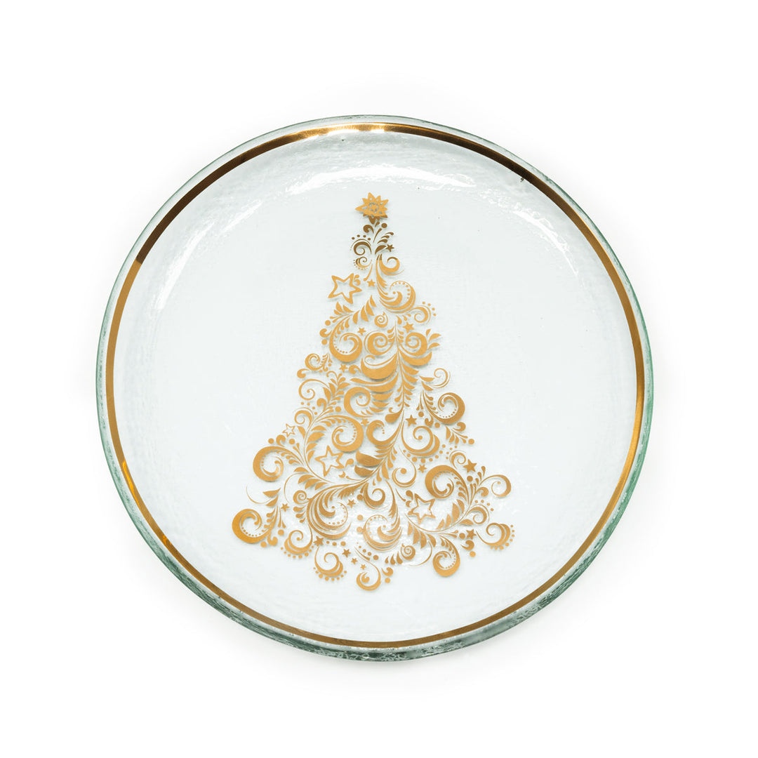 Christmas collection 2025 plate with a 24k gold Christmas tree in the center & rim.