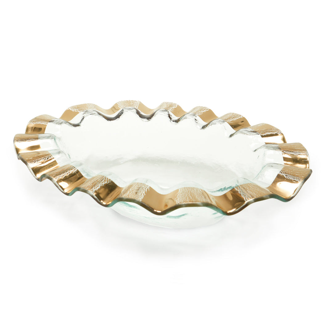 Ruffle wine cooler with a gold rim product against white background