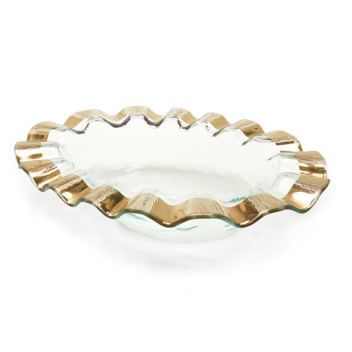 Ruffle wine cooler with a gold rim product against white background