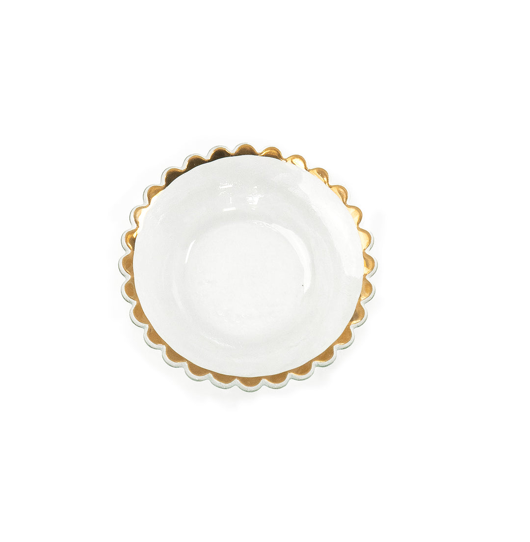 6" Annieglass Sweetie bowl with 24K gold scalloped edge 
