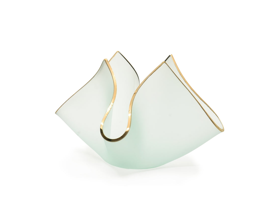 Medium size planter in frosted glass trimmed in 24k gold.