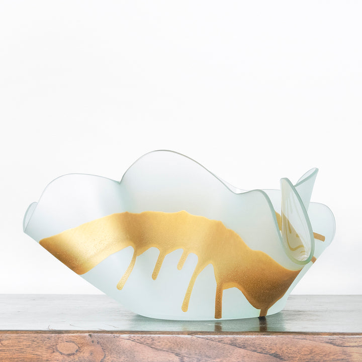 Unique Handmade Frosted Glass Sculptural Vase, Centerpiece